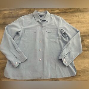 Vintage Ann Taylor 100% Silk Button Down Blouse Size 8 Blue Workwear Y2K
